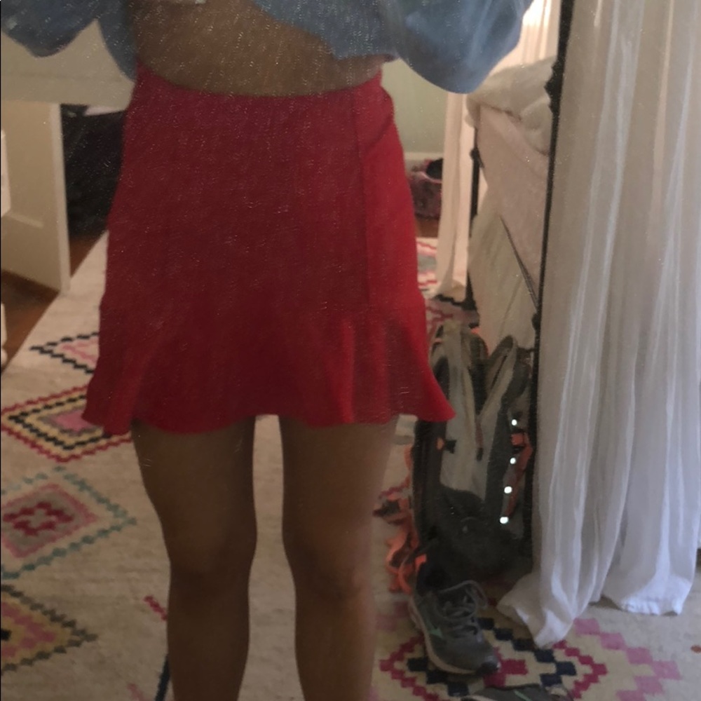 Red high waisted skirt